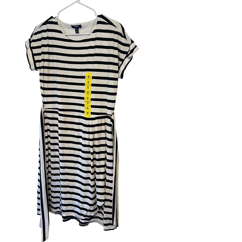 Chaps Womens Navy Blue White Striped Short Sleeve Tie Waist T-Shirt Dress Small